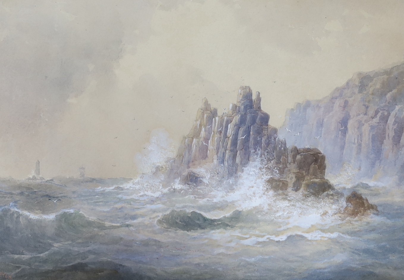 John Clarkson Uren (1845-1932), three watercolours, Coastal scenes, signed, one dated 1880, largest 23 x 40cm